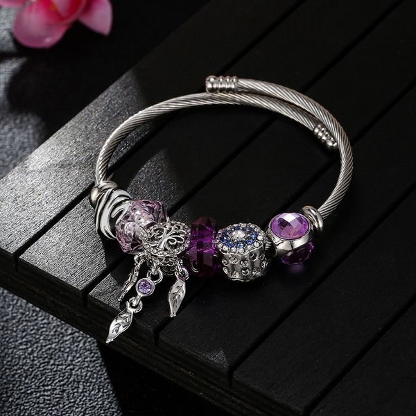 fashion diy beaded purple flower lucky stainless steel adjustable crystal bracelet european charms beads dangle fits pandora charm bracelets, Black
fashion diy beaded purple flower lucky stainless steel adjustable crystal bracelet european charms beads dangle fits pandora charm bracelets, Black