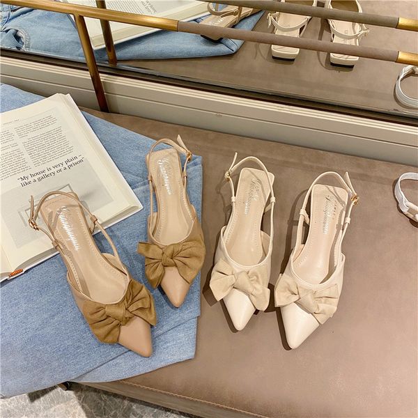 sandals baotou sandals female bow summer fairy wind hundred after empty with pointed flat shoes, Black 
sandals baotou sandals female bow summer fairy wind hundred after empty with pointed flat shoes, Black