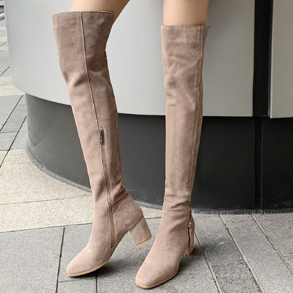 boots women's natural suede leather thick high heel side zip winter over the knee warm plush thight long shoes, Black
boots women's natural suede leather thick high heel side zip winter over the knee warm plush thight long shoes, Black