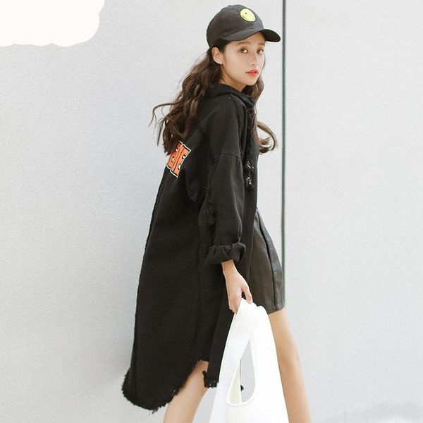 women's trench coats spring autumn women casual loose letter x-long denim coat female overalls black for, Tan;black
women's trench coats spring autumn women casual loose letter x-long denim coat female overalls black for, Tan;black