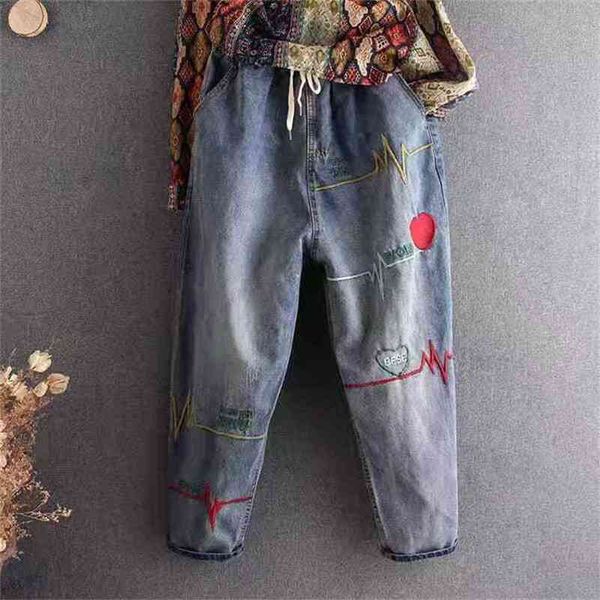 arrival spring summer women loose casual elastic waist harem pants all-matched cotton denim embroidery jeans w248 210512, Blue
arrival spring summer women loose casual elastic waist harem pants all-matched cotton denim embroidery jeans w248 210512, Blue