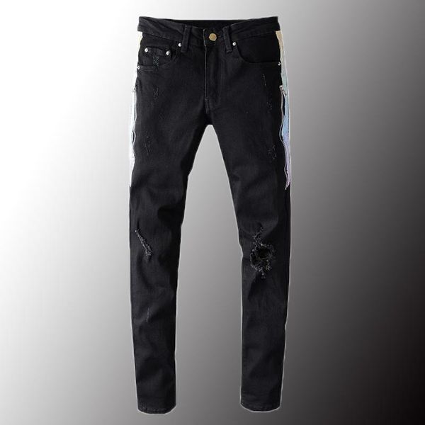 men's jeans luxe mens ploid streep line patchwork black streetwear slim skinny stretch denim ripped broek plus size 40, Blue
men's jeans luxe mens ploid streep line patchwork black streetwear slim skinny stretch denim ripped broek plus size 40, Blue