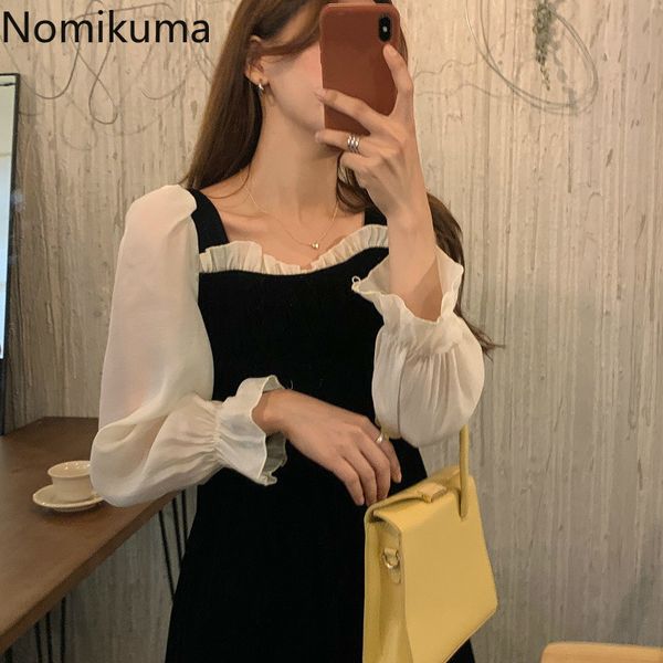 nomikuma velour women dress hit color patchwork flare long sleeve dresses ruffle square collar korean slim waist vestidos 6c203 210427, Black;gray
nomikuma velour women dress hit color patchwork flare long sleeve dresses ruffle square collar korean slim waist vestidos 6c203 210427, Black;gray