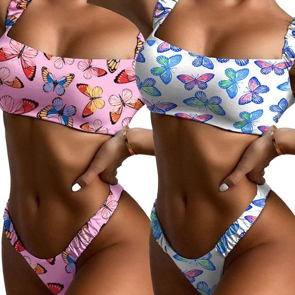 women's bikini butterfly print elastic strappy padded and low waist briefs swimwear 2-piece, White;black
women's bikini butterfly print elastic strappy padded and low waist briefs swimwear 2-piece, White;black