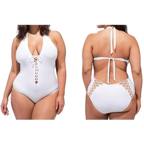 one-piece suits 2021 european and american women's big size fat woman swimsuit solid color with rope tie neck
one-piece suits 2021 european and american women's big size fat woman swimsuit solid color with rope tie neck