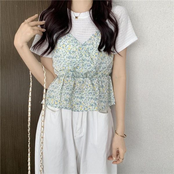 women's blouses & shirts #4055 green blue pink yellow round neck floral print short sleeve fake two pieces ruffles chiffon blouse vinta, White
women's blouses & shirts #4055 green blue pink yellow round neck floral print short sleeve fake two pieces ruffles chiffon blouse vinta, White