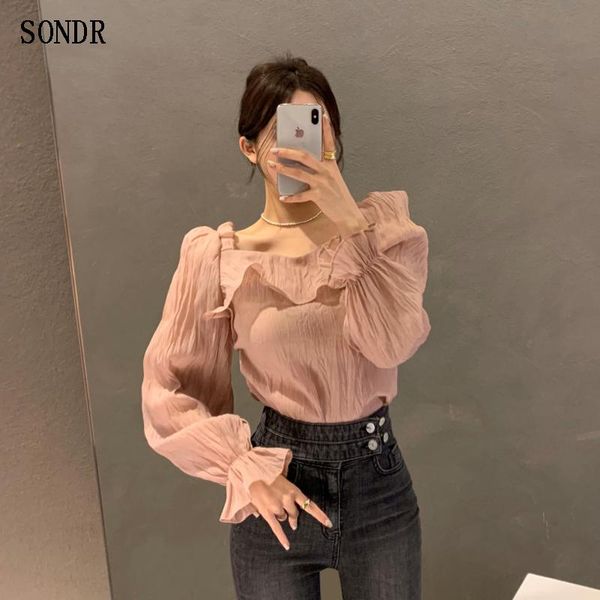 women's blouses & shirts square neck long sleeve pink shirt casual 2021 summer elegant sweet contrast korean one-piece ladies, White
women's blouses & shirts square neck long sleeve pink shirt casual 2021 summer elegant sweet contrast korean one-piece ladies, White