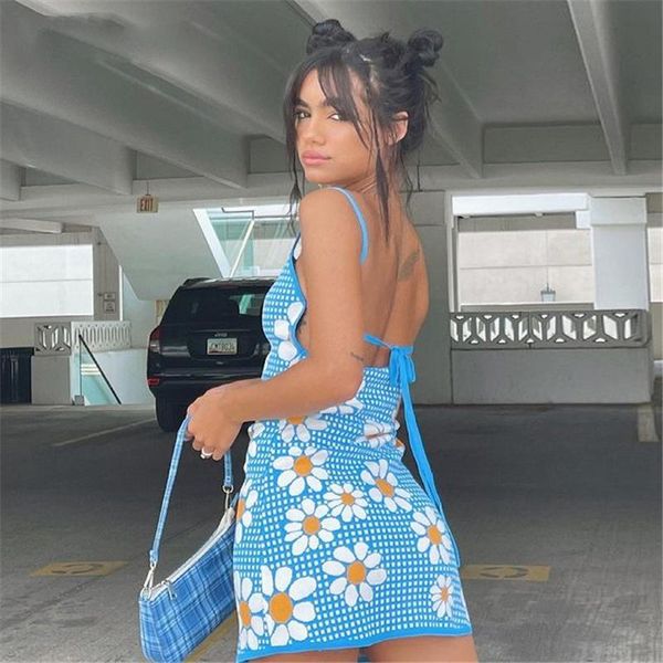 women's swimwear knitted mini dress y2k aesthetic floral print backless lace up spaghetti strap cami sundress chic women beach clothes, White;black
women's swimwear knitted mini dress y2k aesthetic floral print backless lace up spaghetti strap cami sundress chic women beach clothes, White;black