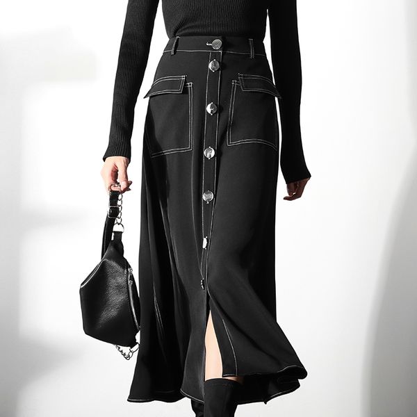 ladies black color waistline knee length short button down vintage femake skirts
ladies black color waistline knee length short button down vintage femake skirts