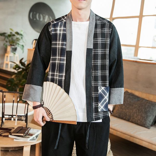 chinese traditional linen clothes summer men plaid patchwork harajuku asian fashion kimono cardigan men streetwear 12178, Red
chinese traditional linen clothes summer men plaid patchwork harajuku asian fashion kimono cardigan men streetwear 12178, Red