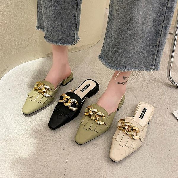 shoes woman 2021 cover toe fringe female slippers mules low pointed chain pu fabric rubber slides hoof heels sho, Black
shoes woman 2021 cover toe fringe female slippers mules low pointed chain pu fabric rubber slides hoof heels sho, Black