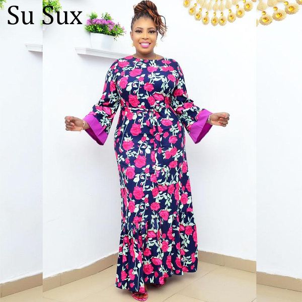 flower print flare sleeve african dresses for women robe clothes o neck long maxi dress vestidos 2021 spring ethnic clothing, Red 
flower print flare sleeve african dresses for women robe clothes o neck long maxi dress vestidos 2021 spring ethnic clothing, Red