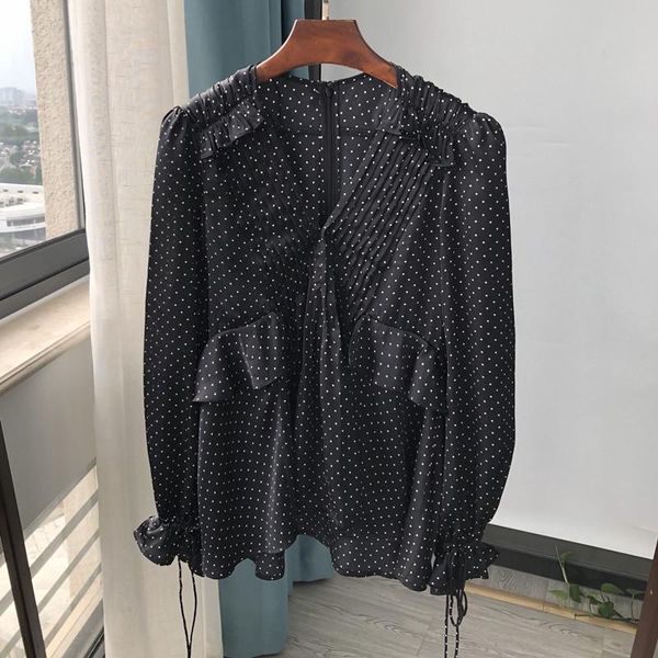 women's blouses & shirts ruffles shirt pleated lace-up v-neck long sleeve polka dot printed zipper vintage ladies blouse, White
women's blouses & shirts ruffles shirt pleated lace-up v-neck long sleeve polka dot printed zipper vintage ladies blouse, White