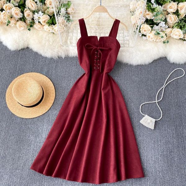 foamlina 2021 autumn sleeveless spaghetti strap dress lace-up square collar high waist backless a-line vintage women chic casual dresses, Black;gray
foamlina 2021 autumn sleeveless spaghetti strap dress lace-up square collar high waist backless a-line vintage women chic casual dresses, Black;gray