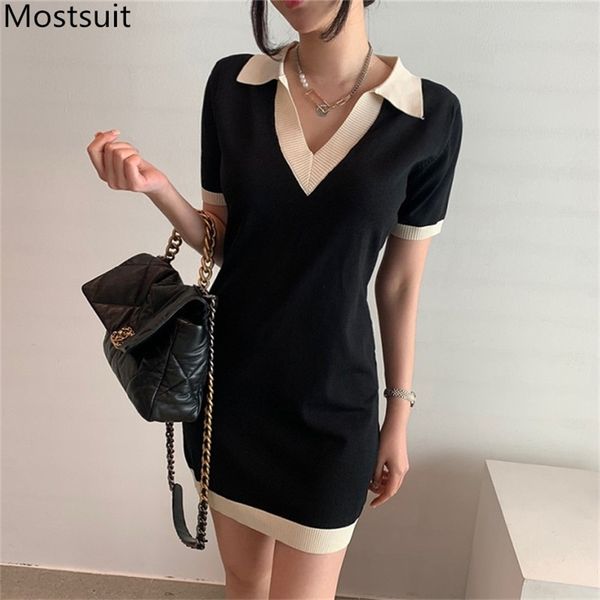 color-blocked korean knitted mini dress women summer v-neck short sleeve dresses vintage fashion ladies vestidos femme 210513, Black;gray
color-blocked korean knitted mini dress women summer v-neck short sleeve dresses vintage fashion ladies vestidos femme 210513, Black;gray