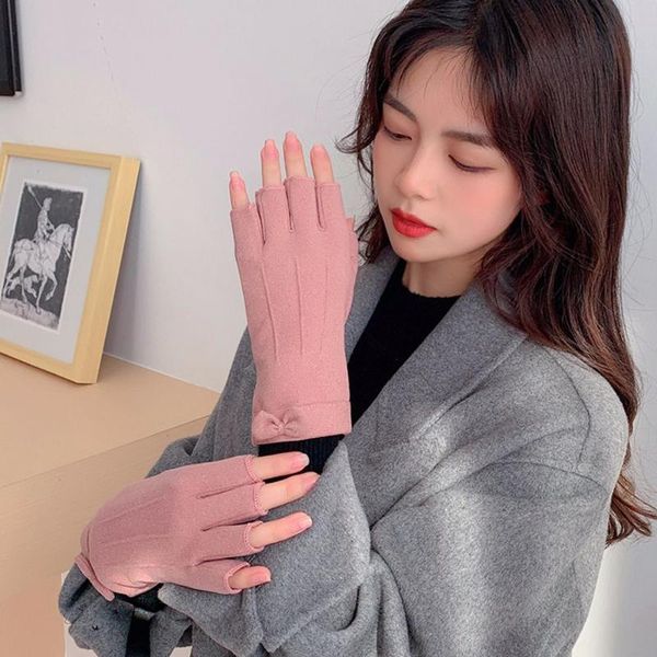 five fingers gloves elegant velvet bow winter keep warm plus half finger mittens breathable female, Blue;gray
five fingers gloves elegant velvet bow winter keep warm plus half finger mittens breathable female, Blue;gray