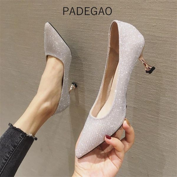 dress shoes high heel 2021 women pink bling high-heeled sequined wedding woman heels, Black