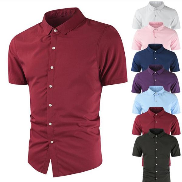 wine red shirts men casual short sleeve mercerized cotton mens shirt slim bussiness work camisas summer brand chemise homme 210524, White;black 
wine red shirts men casual short sleeve mercerized cotton mens shirt slim bussiness work camisas summer brand chemise homme 210524, White;black