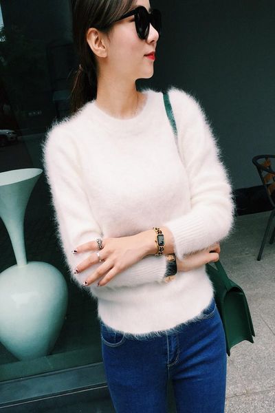 women's sweaters women and pullovers pure mink cashmere knitted pullover ladies sweater s0308, White;black
women's sweaters women and pullovers pure mink cashmere knitted pullover ladies sweater s0308, White;black