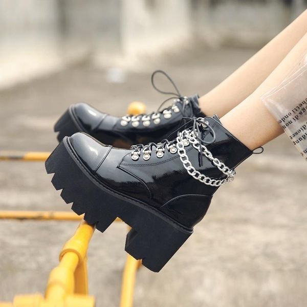 boots star same patent leather 2021 thick bottom round head chain zipper punk style high heeled, Black
boots star same patent leather 2021 thick bottom round head chain zipper punk style high heeled, Black