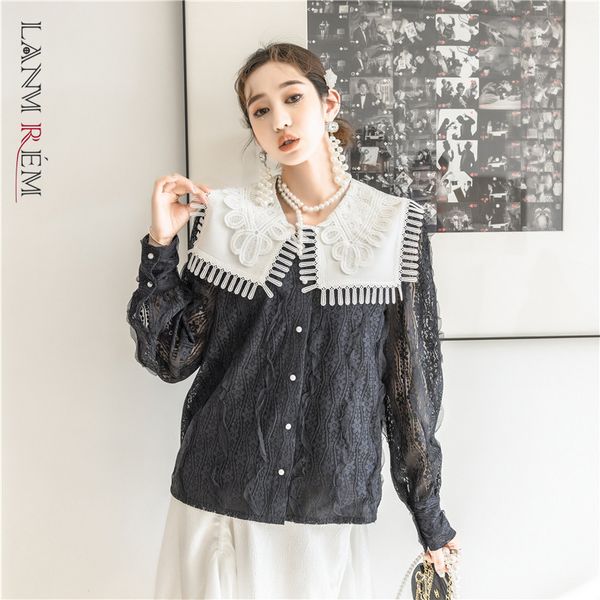 women black hollow out lace blouse lapel long sleeve loose fit lady shirt fashion tide summer arrivals 2e1681 210507, White
women black hollow out lace blouse lapel long sleeve loose fit lady shirt fashion tide summer arrivals 2e1681 210507, White