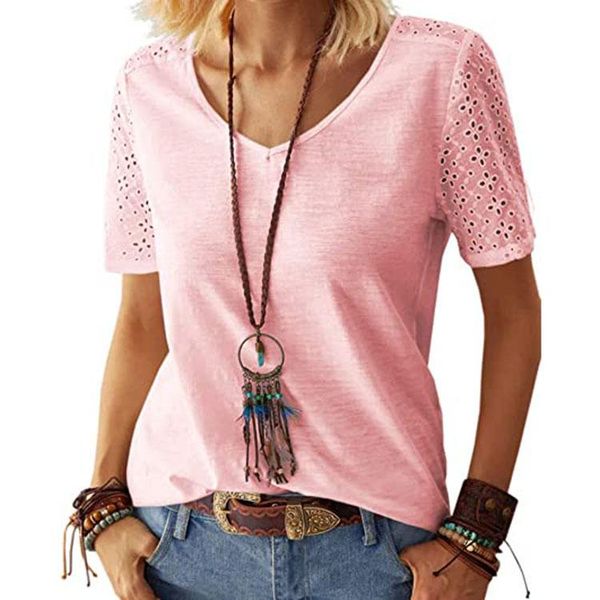women's t-shirt v neck loose large size shirt casual pure color 2021 summer short sleeve stitching lace, White
women's t-shirt v neck loose large size shirt casual pure color 2021 summer short sleeve stitching lace, White