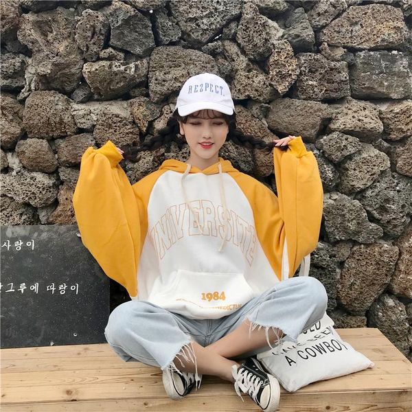 women's hoodies & sweatshirts 2021 winter women pullover thick loose female student tracksuits stitching letters bishop sleeve hops hip, Black
women's hoodies & sweatshirts 2021 winter women pullover thick loose female student tracksuits stitching letters bishop sleeve hops hip, Black