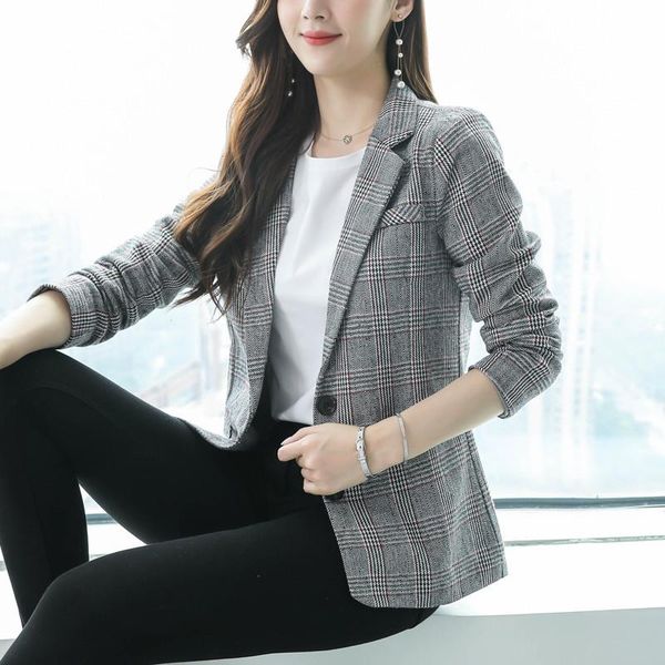 women's jacket 2021 autumn fashion casual temperament wild self-cultivation plaid single buckle small suit suits & blazers, White;black
women's jacket 2021 autumn fashion casual temperament wild self-cultivation plaid single buckle small suit suits & blazers, White;black
