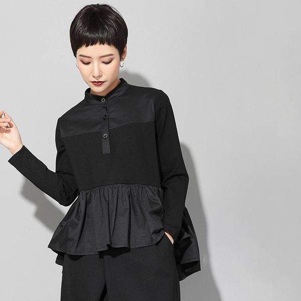 women's t-shirt ce 2021 spring autumn stand collar tee female long sleeve black england style loose hem pleated stitch irregular women, White
women's t-shirt ce 2021 spring autumn stand collar tee female long sleeve black england style loose hem pleated stitch irregular women, White