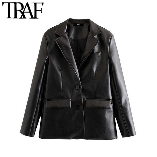 women vintage stylish pu faux leather pocket blazer coat fashion notched collar long sleeve female outerwear chic 210507, Black;brown
women vintage stylish pu faux leather pocket blazer coat fashion notched collar long sleeve female outerwear chic 210507, Black;brown