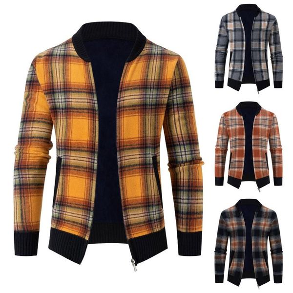 men's jackets autumn winter long sleeved plus velvet hoodless plaid sweater cardigan jacket men warm windproof outwear parka, Black;brown
men's jackets autumn winter long sleeved plus velvet hoodless plaid sweater cardigan jacket men warm windproof outwear parka, Black;brown
