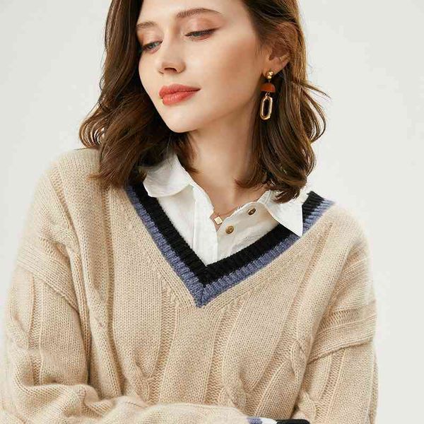 women's two piece pants autumn and winter cashmere sweater thickened v-neck spliced 100% pure women's loose x29l, White
women's two piece pants autumn and winter cashmere sweater thickened v-neck spliced 100% pure women's loose x29l, White
