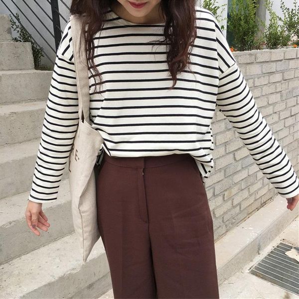 women's t-shirt stripe long sleeve crewneck vintage t shirt women spring trend loose tees female clothing casual comfortable tshirt pul, White
women's t-shirt stripe long sleeve crewneck vintage t shirt women spring trend loose tees female clothing casual comfortable tshirt pul, White