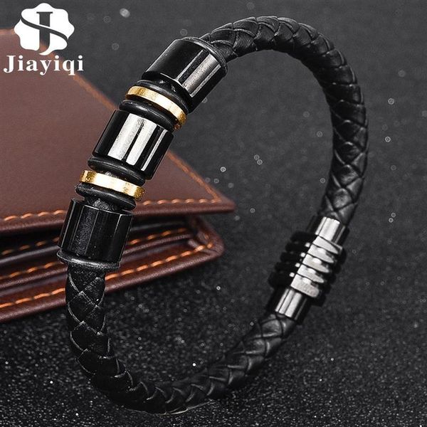 charm bracelets jiayiqi simple leather black gold stainless steel beads for men fashion punk jewelry christmas gifts, Golden;silver
charm bracelets jiayiqi simple leather black gold stainless steel beads for men fashion punk jewelry christmas gifts, Golden;silver