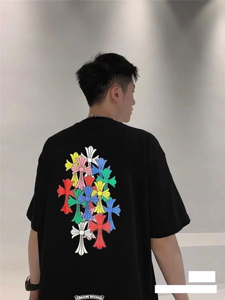 21 summer new loose round neck half color matching ch cross print croche short sleeve t-shirt for men and wome, White;black
21 summer new loose round neck half color matching ch cross print croche short sleeve t-shirt for men and wome, White;black