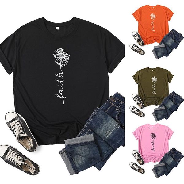 women's t-shirt faith flower letter print women t shirt short sleeve o neck loose tshirt ladies tee clothes camisetas mujer, White
women's t-shirt faith flower letter print women t shirt short sleeve o neck loose tshirt ladies tee clothes camisetas mujer, White