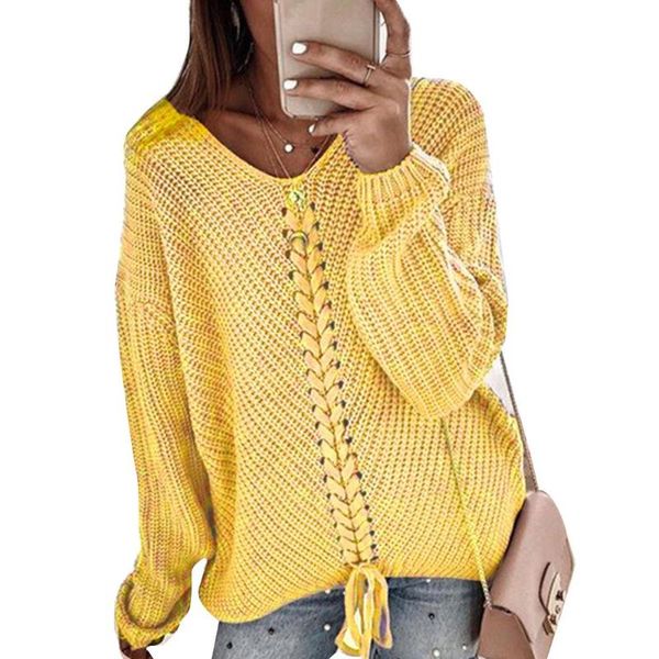 women's sweaters fashion loose women solid color v neck long sleeve drawstring casual knitted sweater, White;black
women's sweaters fashion loose women solid color v neck long sleeve drawstring casual knitted sweater, White;black