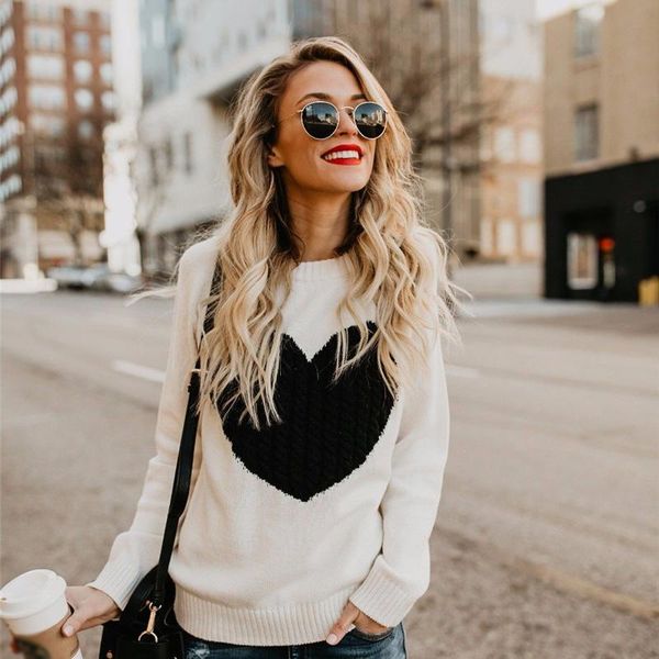 women's sweaters 2021 autumn winter women heart pattern printed long sleeve o-neck lovely pullovers knitted loose, White;black
women's sweaters 2021 autumn winter women heart pattern printed long sleeve o-neck lovely pullovers knitted loose, White;black