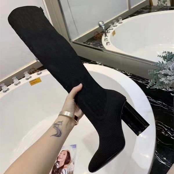 2022 boots designer women's shoe round head thick heel long boot 10cm high-heeled british knitting electric embroidered letter elastic, Black
2022 boots designer women's shoe round head thick heel long boot 10cm high-heeled british knitting electric embroidered letter elastic, Black