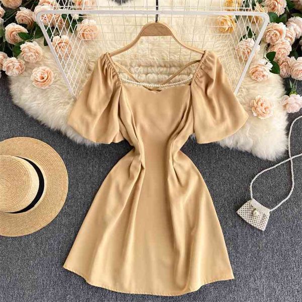 women's fashion beaded square collar slim short sleeve mini a-line dress solid color vintage clothes vestidos de mujer s686 210527, Black;gray
women's fashion beaded square collar slim short sleeve mini a-line dress solid color vintage clothes vestidos de mujer s686 210527, Black;gray