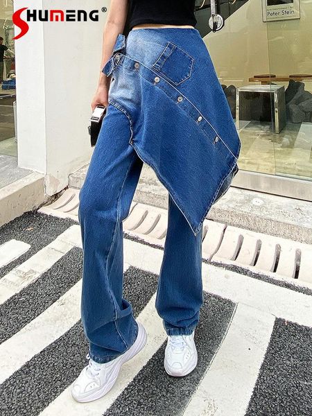 women's jeans european 2021 autumn design shirt stitching women fashion irregular pantskirt fake two-piece ankle-length denim pants, Blue
women's jeans european 2021 autumn design shirt stitching women fashion irregular pantskirt fake two-piece ankle-length denim pants, Blue