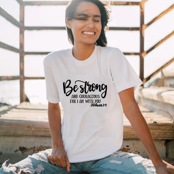 women's t-shirt be strong and courageous christian women religious hipster short sleeve tees jesus faith aesthetic clothing camisetas, White
women's t-shirt be strong and courageous christian women religious hipster short sleeve tees jesus faith aesthetic clothing camisetas, White