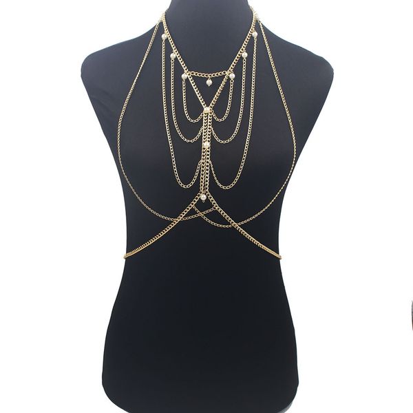 body chain pearl chest necklace women's exaggerated multi-layer metal body chain beach bikini accessories, Silver
body chain pearl chest necklace women's exaggerated multi-layer metal body chain beach bikini accessories, Silver