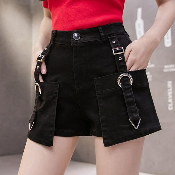 women's shorts office lady vintage casual solid color denim summer korean fashion multi-pocket print patchwork high waist wide leg, White;black
women's shorts office lady vintage casual solid color denim summer korean fashion multi-pocket print patchwork high waist wide leg, White;black