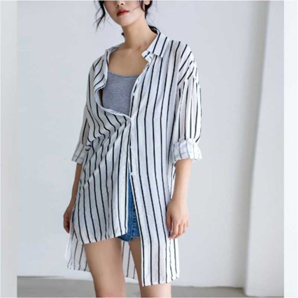 women's blouses & shirts medium long striped shirt women summer autumn high low design side slit sleeve blouse casual loose plus size, White
women's blouses & shirts medium long striped shirt women summer autumn high low design side slit sleeve blouse casual loose plus size, White