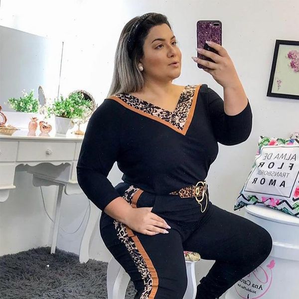 leopard stitching v neck womens tracksuits long sleeve t shirt set plus size ladies casual two piece large d30, Gray
leopard stitching v neck womens tracksuits long sleeve t shirt set plus size ladies casual two piece large d30, Gray