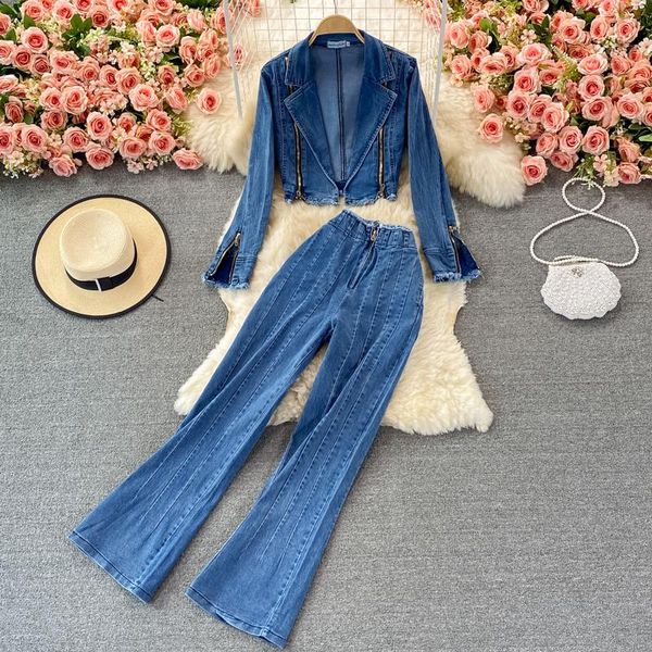 women's two piece pants high waist jeans suits fashion zipper cardigan v-neck short coat and wide leg casual two-piece suit autumn, White
women's two piece pants high waist jeans suits fashion zipper cardigan v-neck short coat and wide leg casual two-piece suit autumn, White