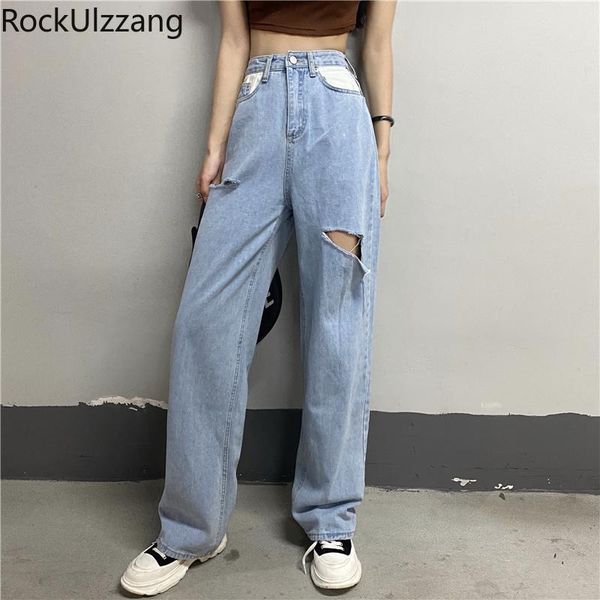 high waist loose straight leg fashion simple casual patchwork contrast ripped hole denim pant jeans trouser boyfriend streetwear women', Blue
high waist loose straight leg fashion simple casual patchwork contrast ripped hole denim pant jeans trouser boyfriend streetwear women', Blue