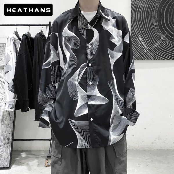 men shirt spring autumn loose hip hop long sleeve shirts print turn-down collar oversize casual handsome coat men's, White;black
men shirt spring autumn loose hip hop long sleeve shirts print turn-down collar oversize casual handsome coat men's, White;black