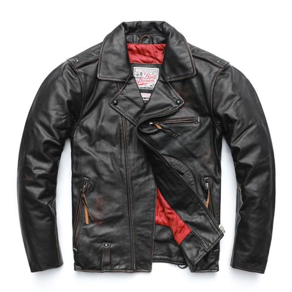 men's leather & faux vintage original pilot jacket men genuine cow motorcycle male red brown motor coat m105, Black
men's leather & faux vintage original pilot jacket men genuine cow motorcycle male red brown motor coat m105, Black